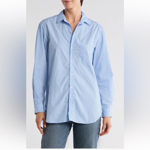 Frank & Eileen Tops - Frank & Eileen Boyfriend Cotton Button-Up Shirt BLUE DOT Sz L NEW